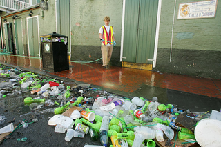 Crews reconstructed post–Mardi Gras filth and hosed down Bourbon Street with donated urine.